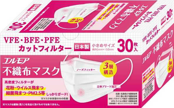 エルモア不織布マスク小さめサイズ30枚(20箱入)