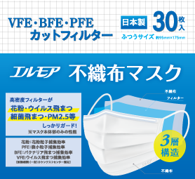 エルモア不織布マスク普通サイズ30枚