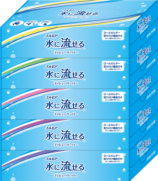 エルモア 水に流せるティシュー 160W5箱組 (12パック入)
