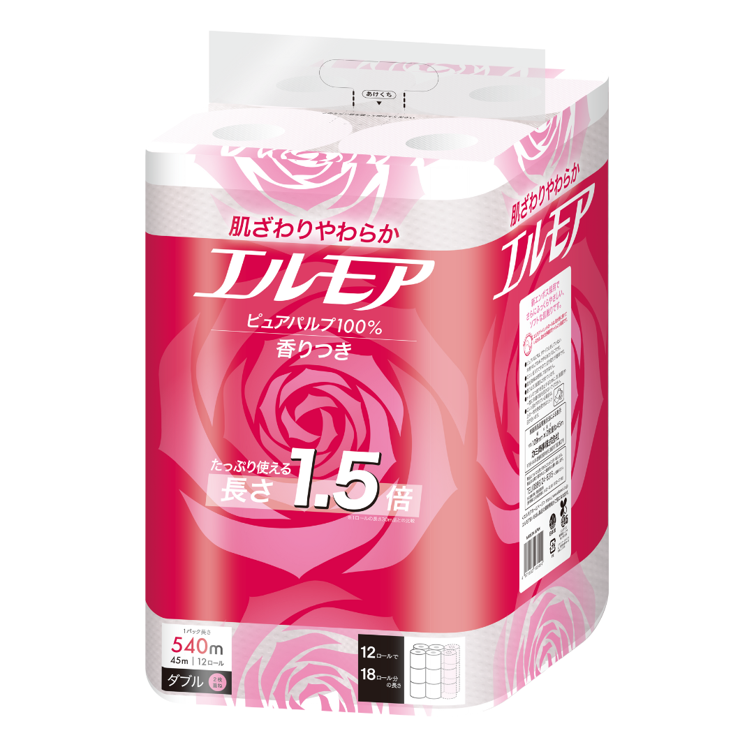 エルモア  1.5倍巻 12ロール ピンクダブル（6パック入）