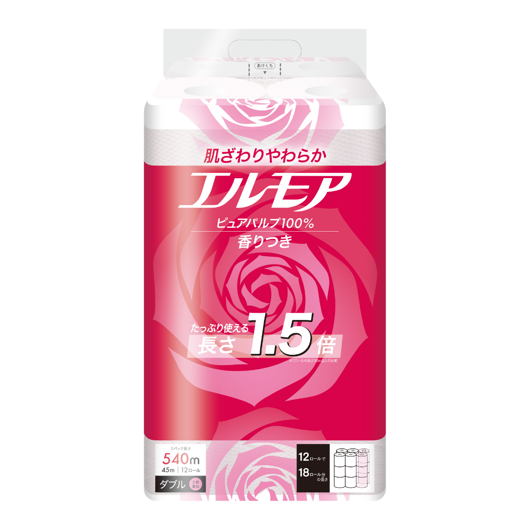 エルモア  1.5倍巻 12ロール ピンクダブル（6パック入）