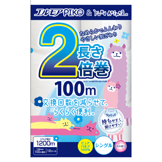 エルモア ピコトイレットロール 2倍巻 12R シングル100m （6パック入）